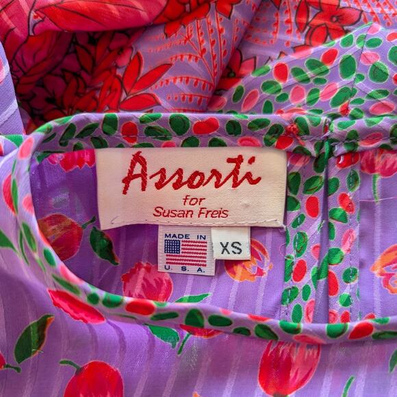 Vintage Assorti Susan Freis Pink Purple Floral Blouse Skirt 1980s Set - Picture 7 of 9